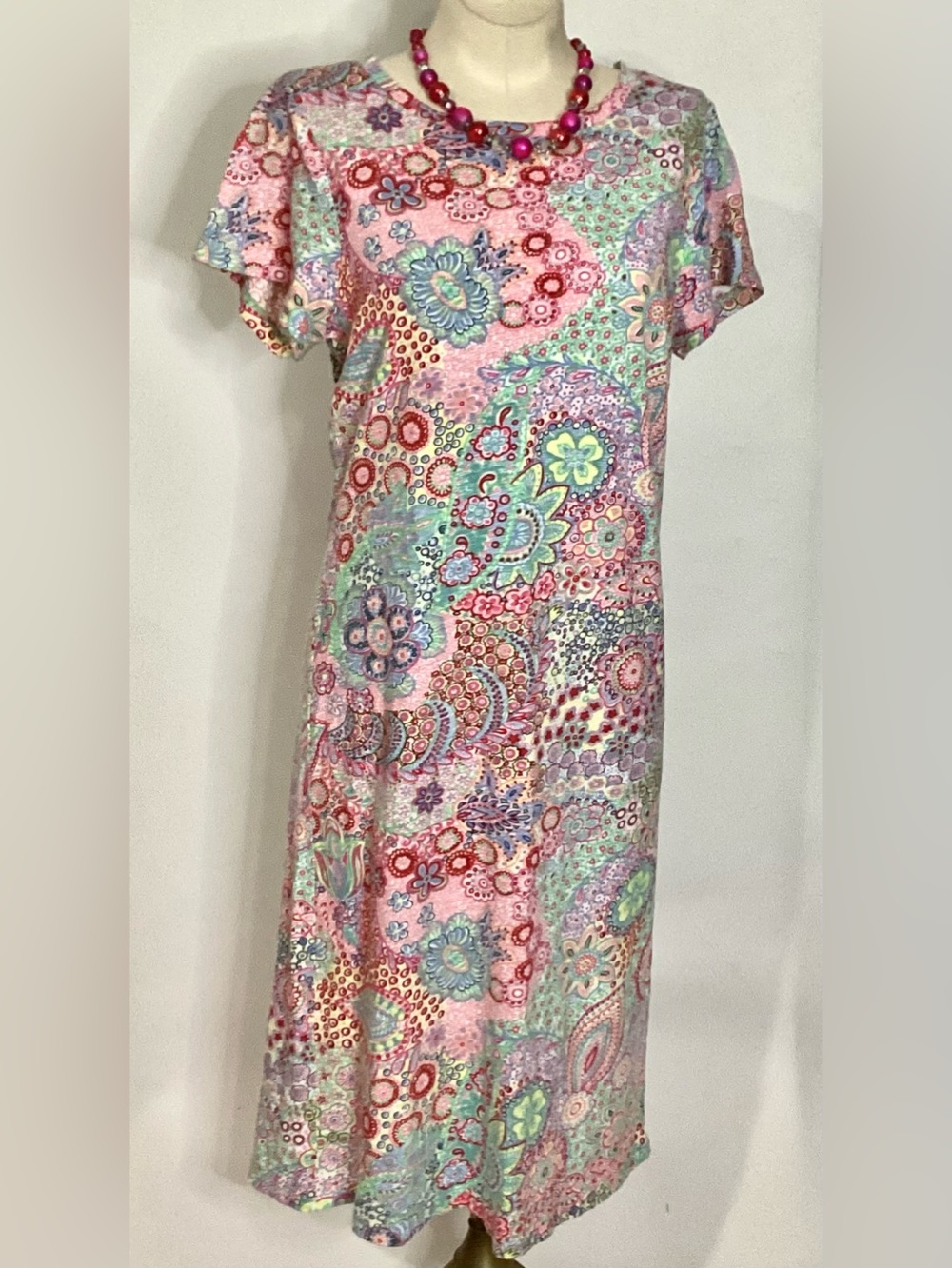 Talbots Colorful Midi T-shirt  Dress 100% Cotton Sz SP